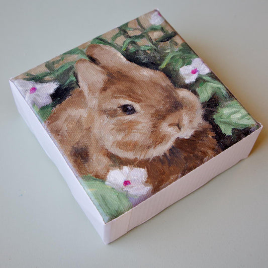 Hand-painted small oil painting animal bunny artwork rabbit painting original art or little animal