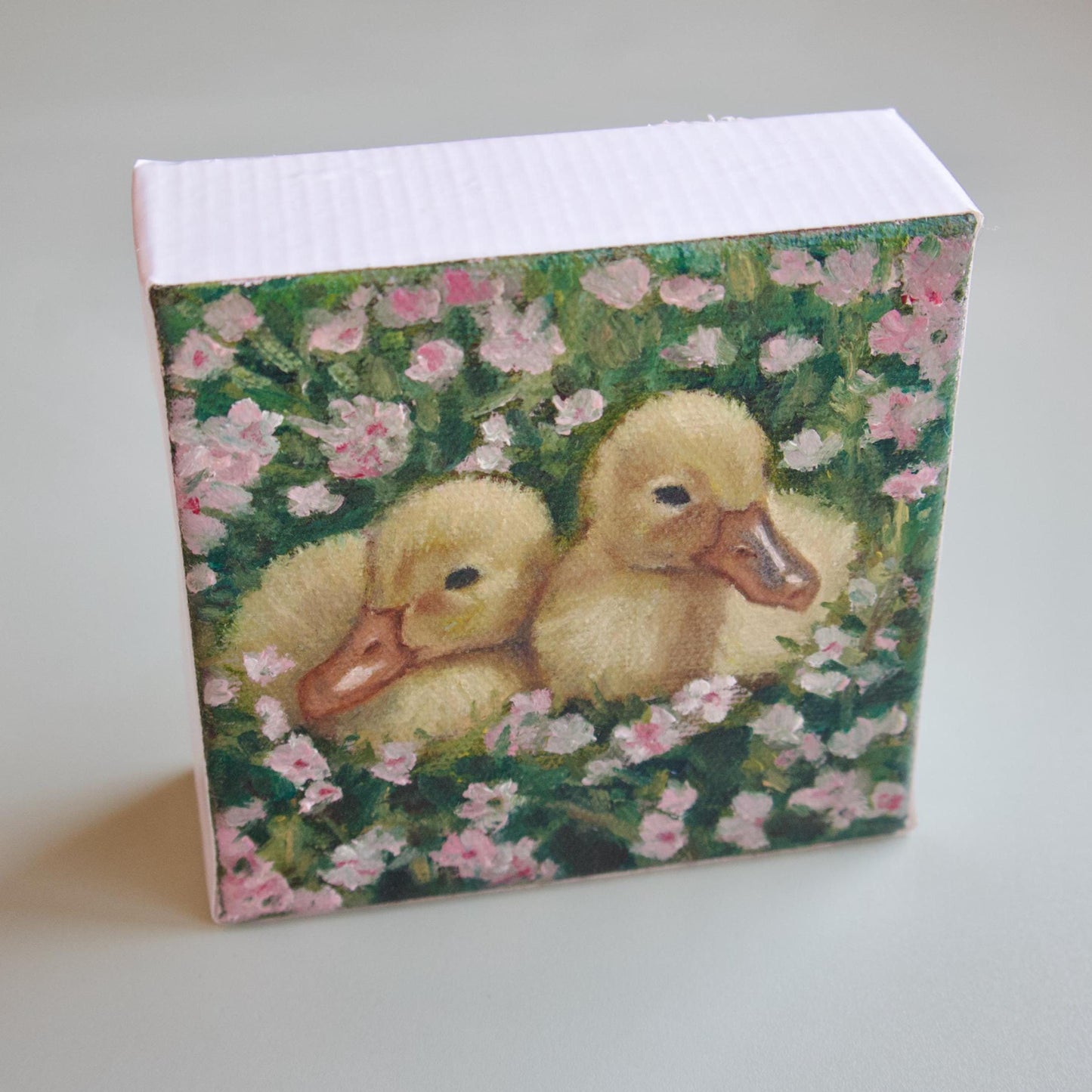 Hand-painted small oil painting animal duck artwork duckling painting ducklings original
