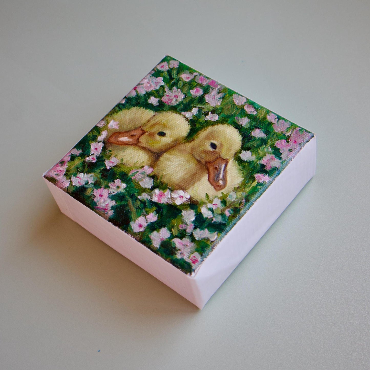 Hand-painted small oil painting animal duck artwork duckling painting ducklings original