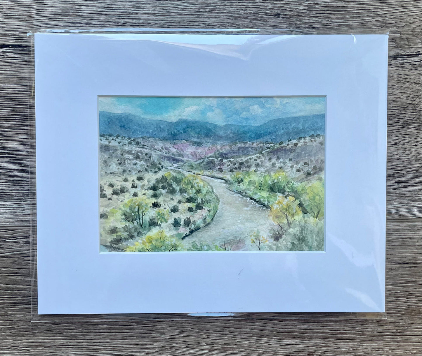 Original watercolor gouache landscape painting of scenic autumn trees and mountains