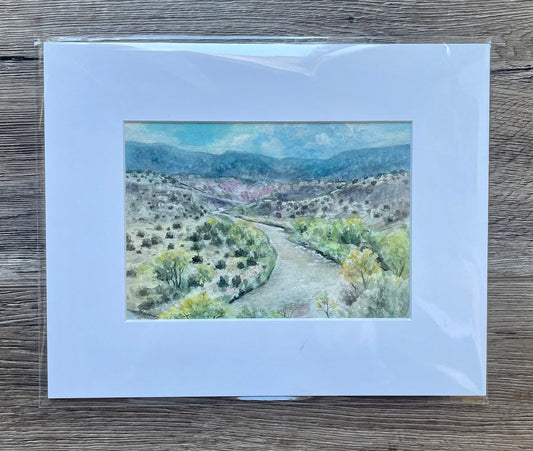 Original watercolor gouache landscape painting of scenic autumn trees and mountains