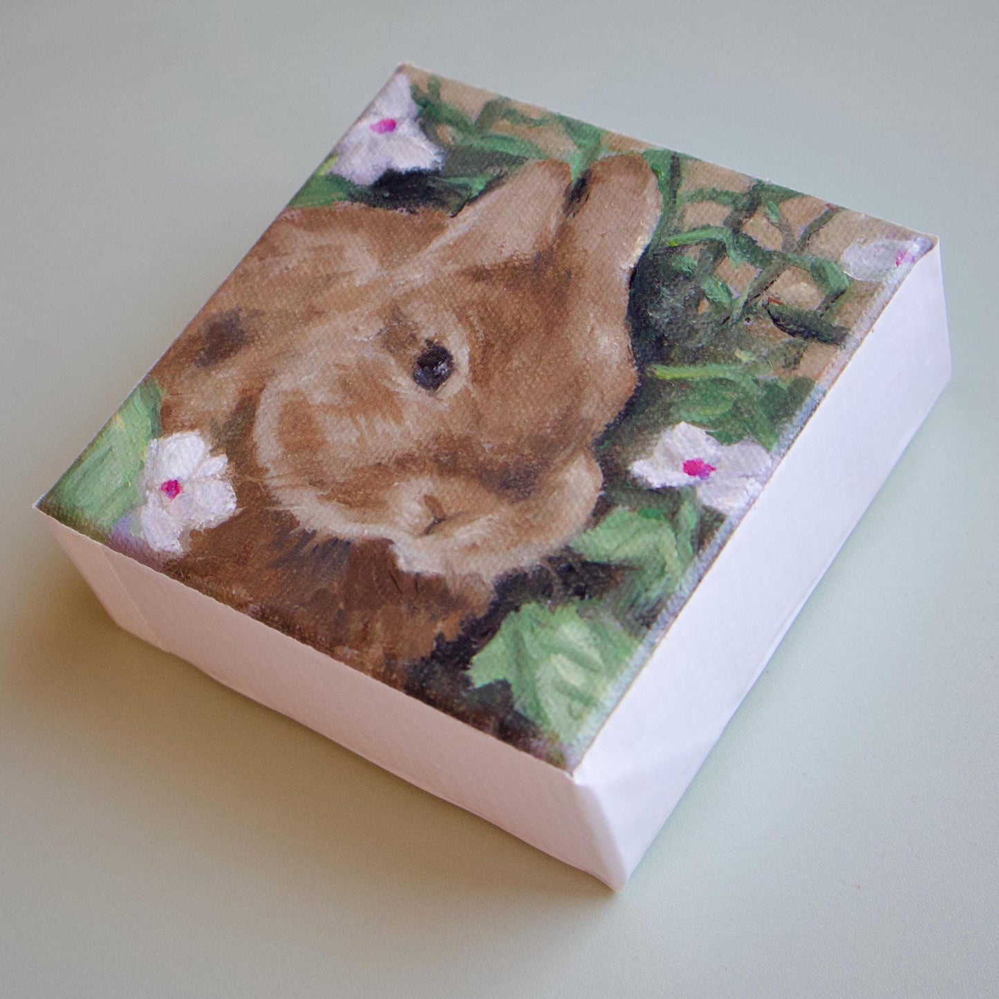 Hand-painted small oil painting animal bunny artwork rabbit painting original art or little animal