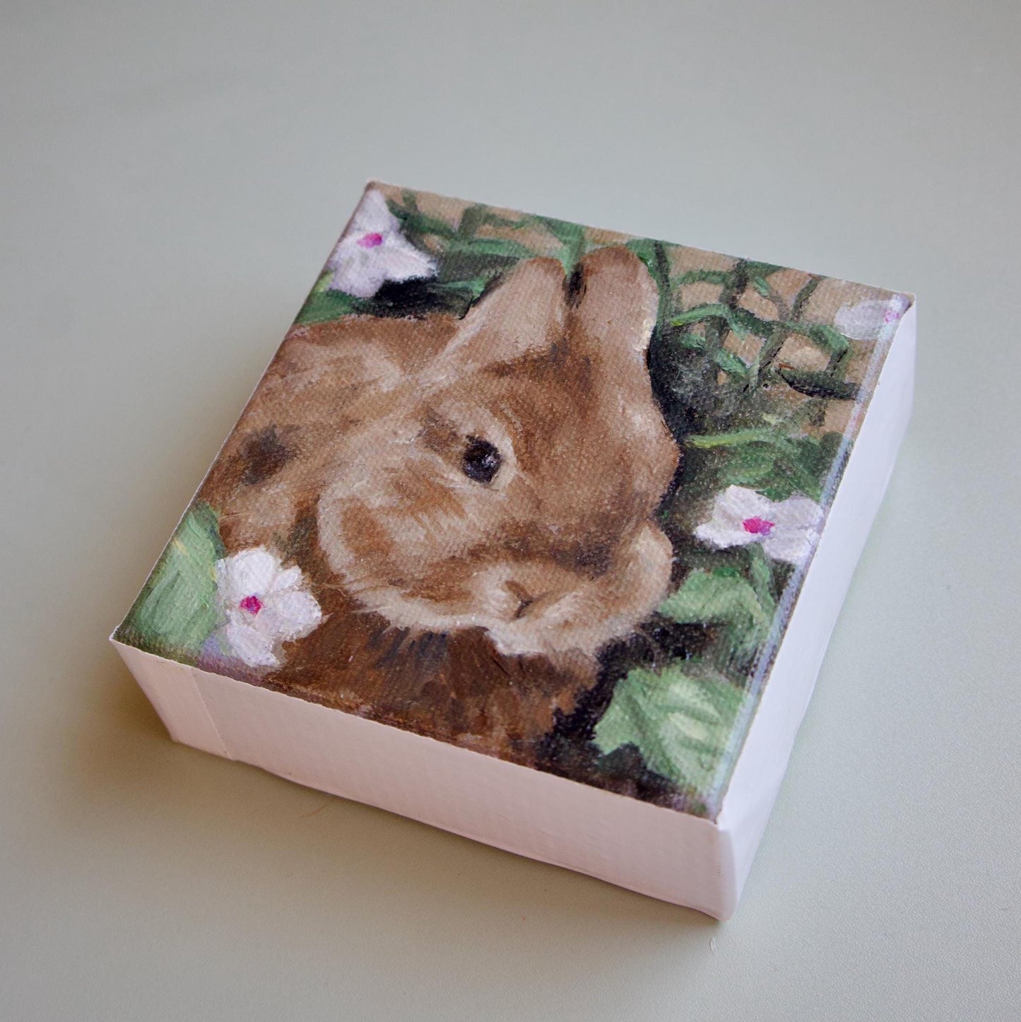 Hand-painted small oil painting animal bunny artwork rabbit painting original art or little animal