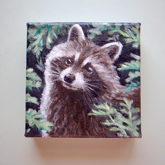 Hand-painted small raccoon oil painting original painting of animal raccoon cute artwork